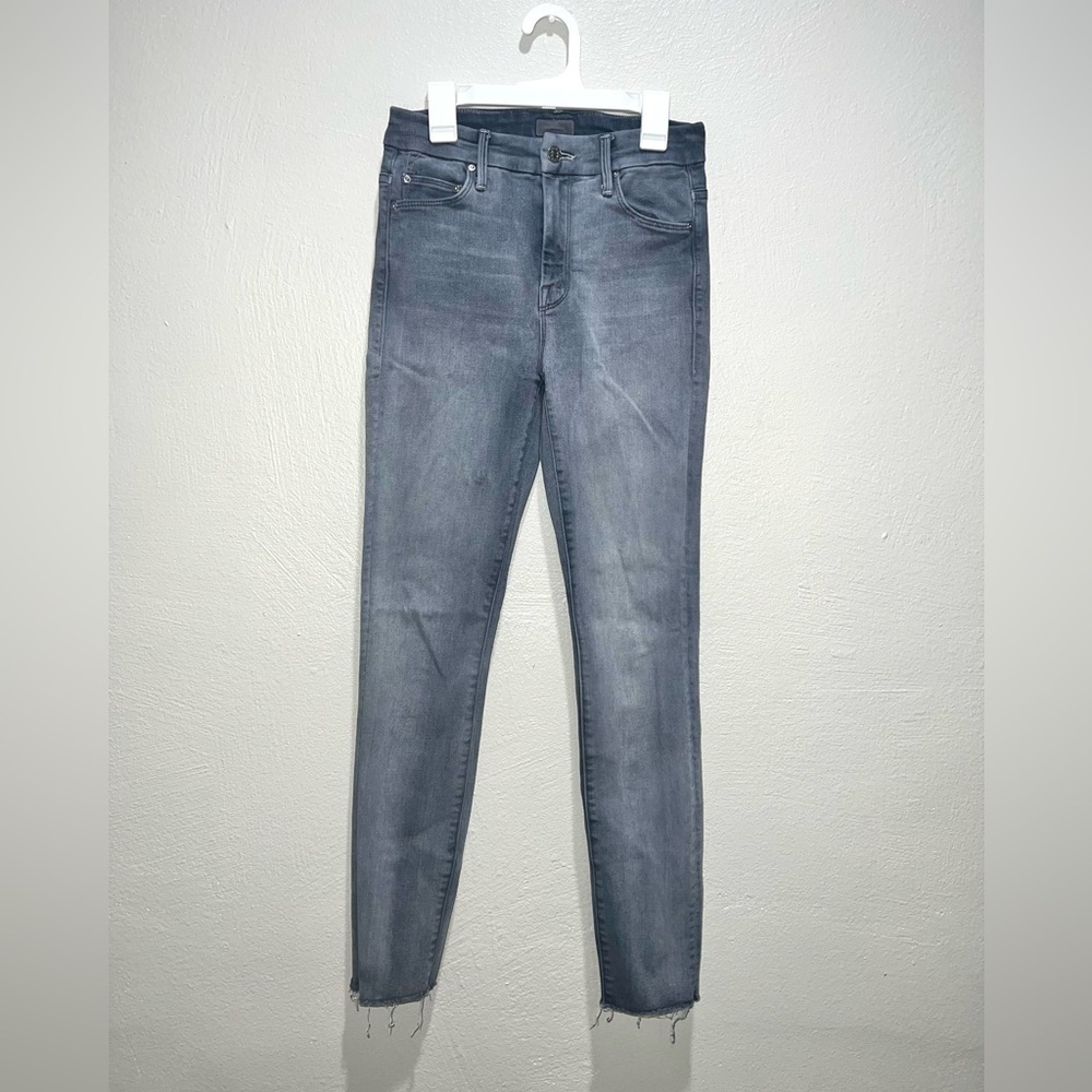 Mother High Waisted Looker Ankle Fray Gray Jeans